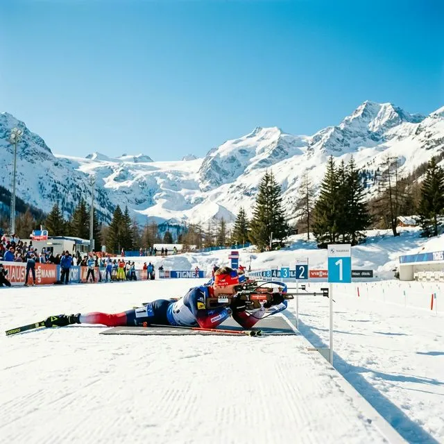 Tir biathlon en montagne enneigée